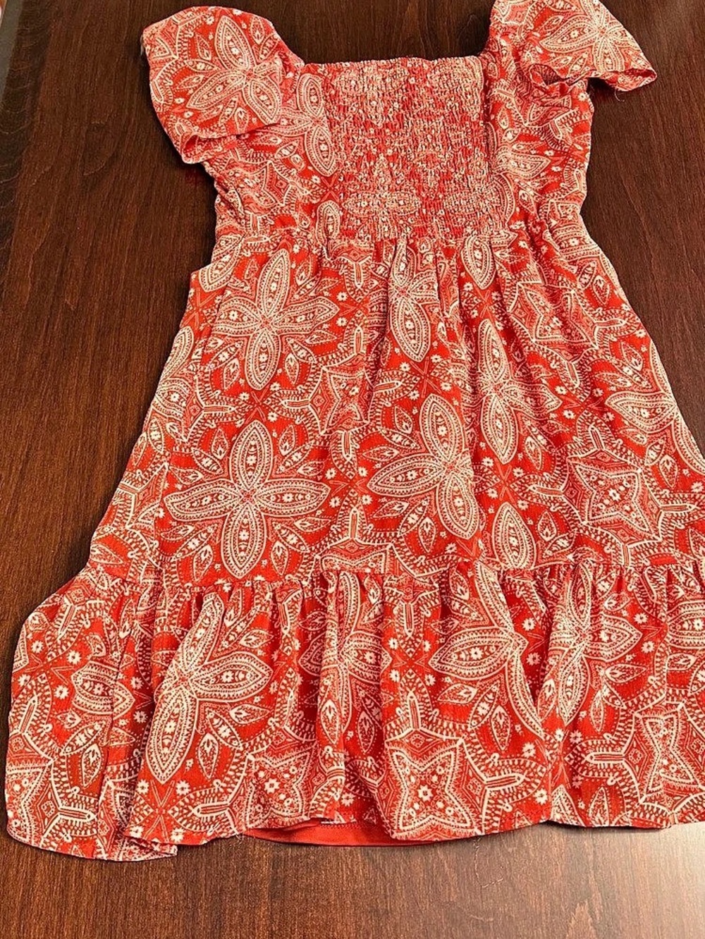 Live To Be Spoiled Girls Paisley Ruffle Dress in Red & White Like New